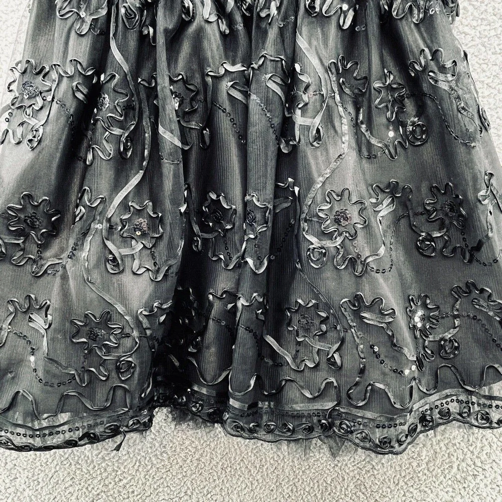 Gunne Sax Dress Black Fitted Satin Corset Strapless Puff Goth AboveKnee - Picture 2 of 15